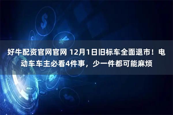 好牛配资官网官网 12月1日旧标车全面退市！电动车车主必看4件事，少一件都可能麻烦