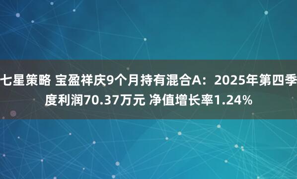 七星策略 宝盈祥庆9个月持有混合A：2025年第四季度利润70.37万元 净值增长率1.24%